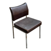 Chaise scandinave cuir skaï et acier chromé 1970