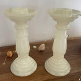 Pair of alabaster candlesticks