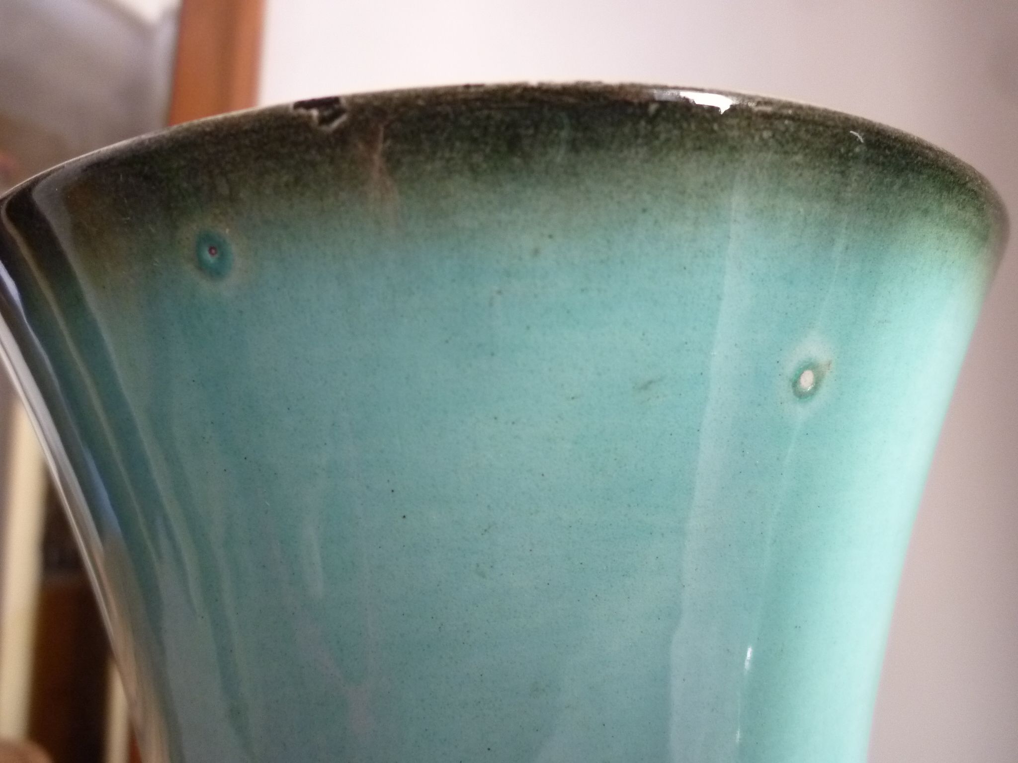 Pair of vases in majolica blue celadon and black of the 1950s