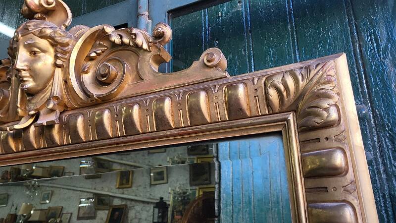LARGE GOLDEN BEVELLED MIRROR WITH HEAD REF JE