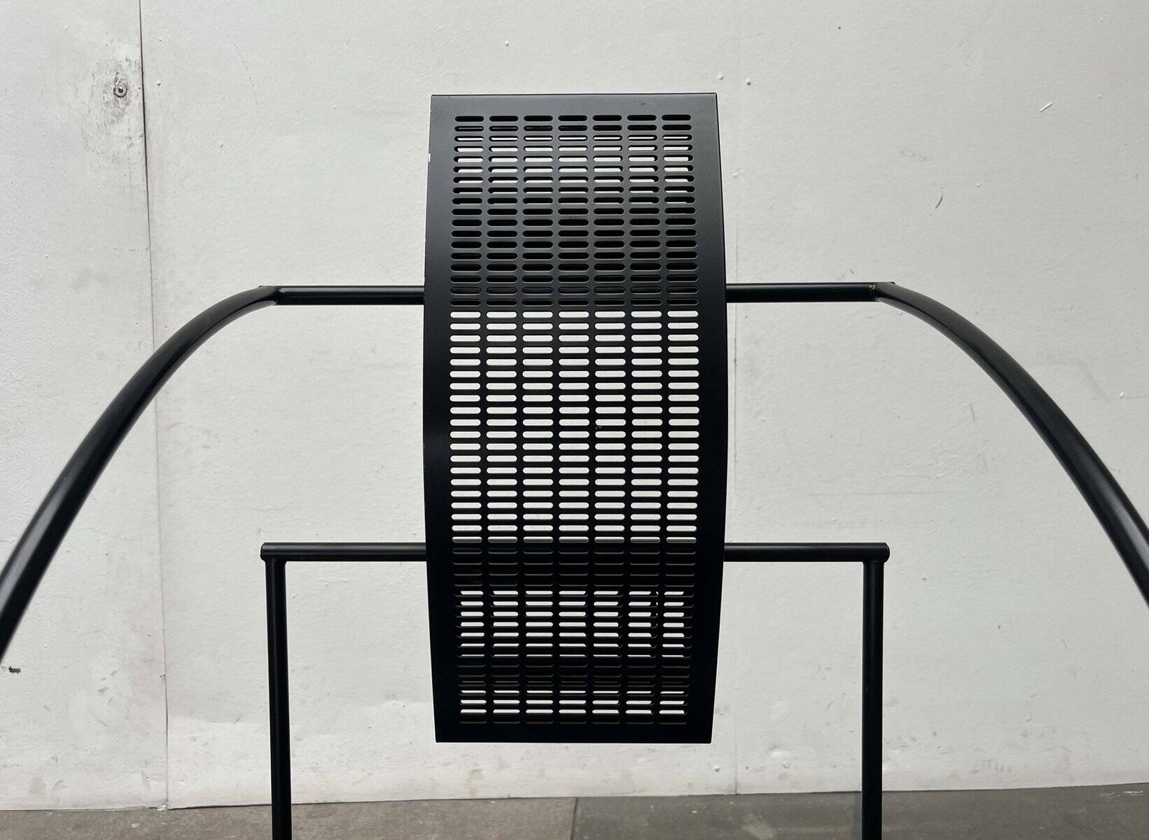 Postmodern black Quinta chair in perforated metal by Mario Botta for Alias, 1980s.