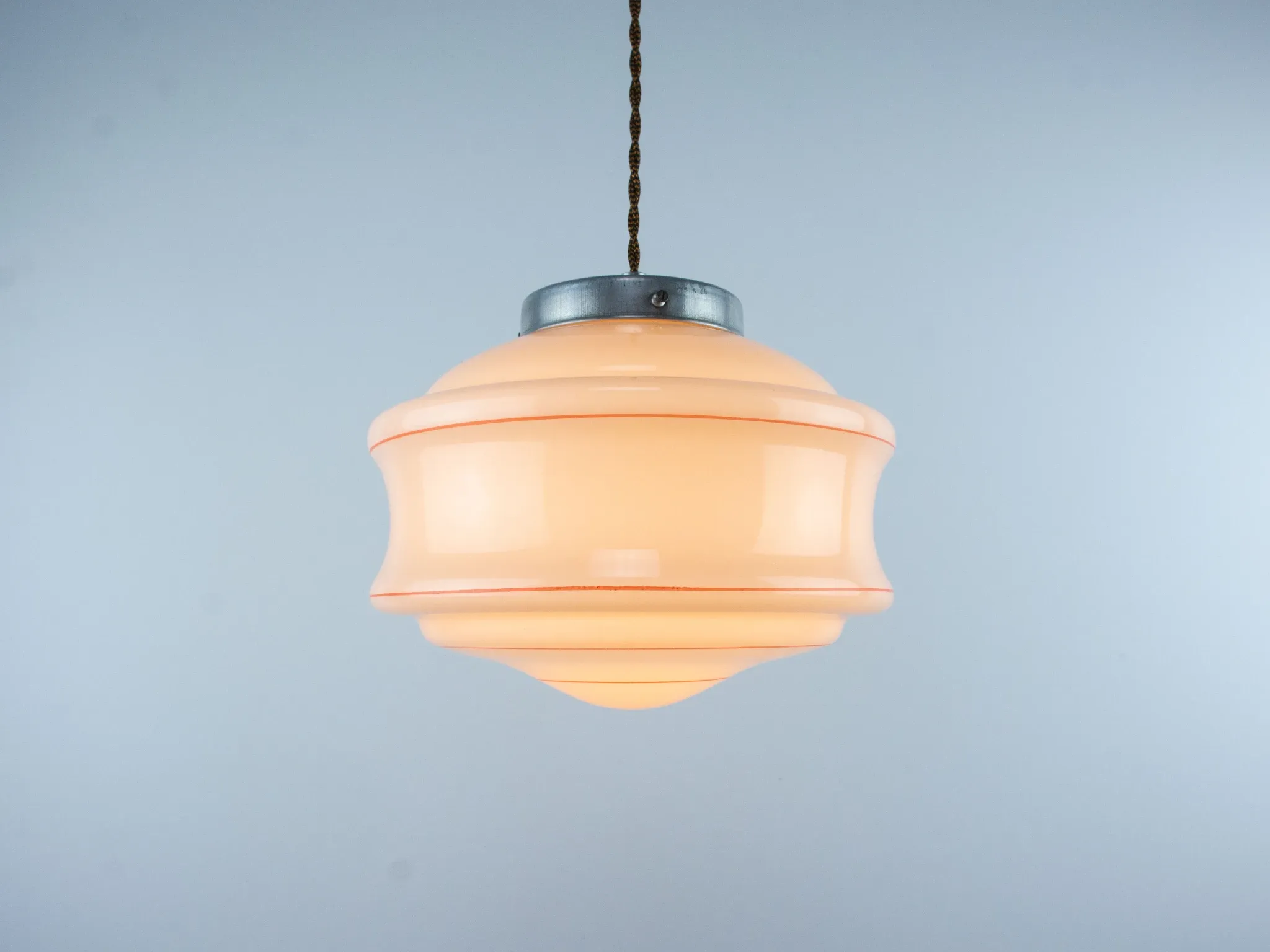 Vintage Art Deco Hanging Lamp, 1960s Pink Ceiling Light