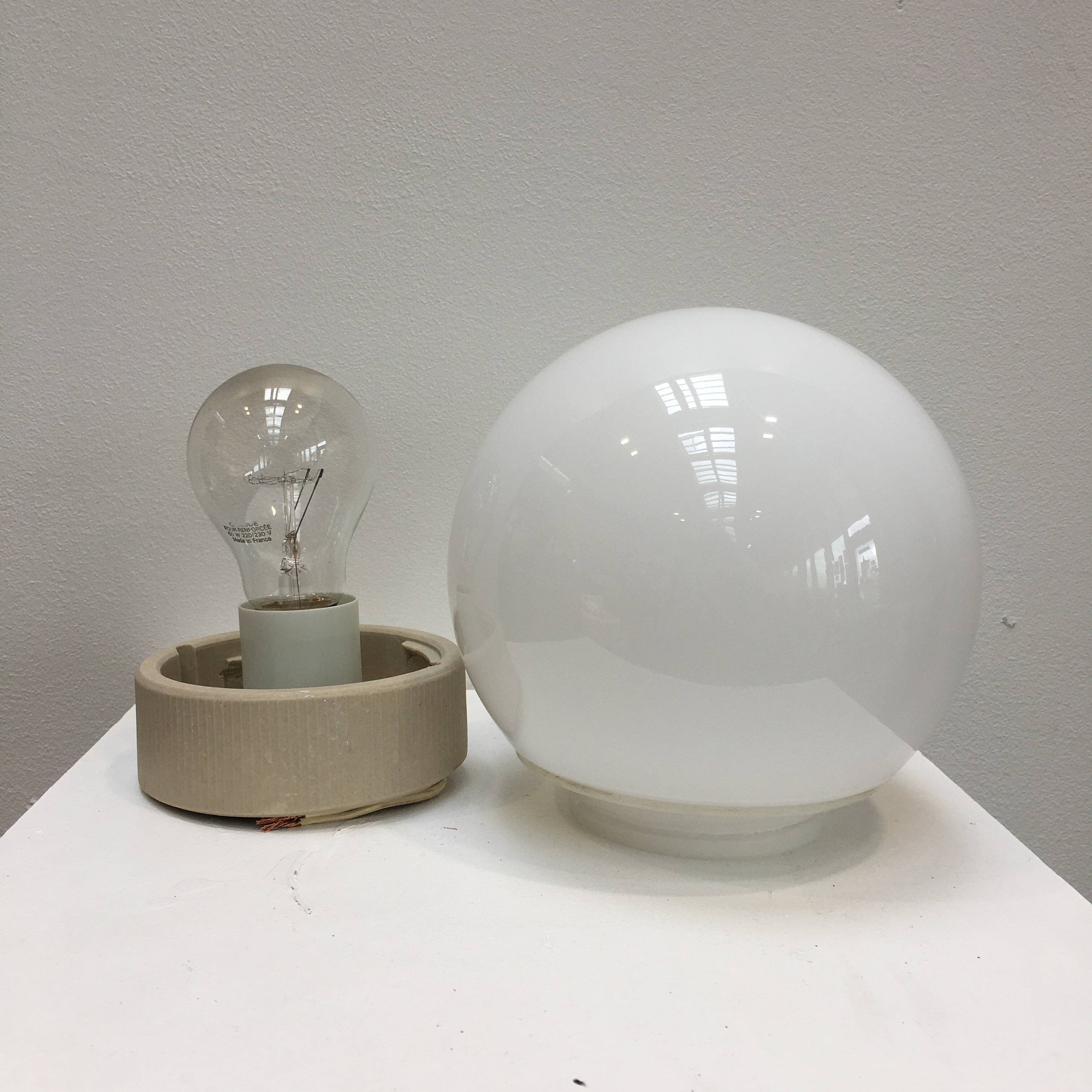 Bauhaus style wall lamp with opaline globe