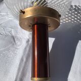 Copper suspension with white striped blown glass