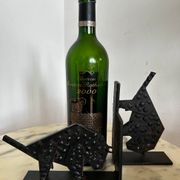 Pair of brutalist buffalo / bison bookends, black metal, mid-century