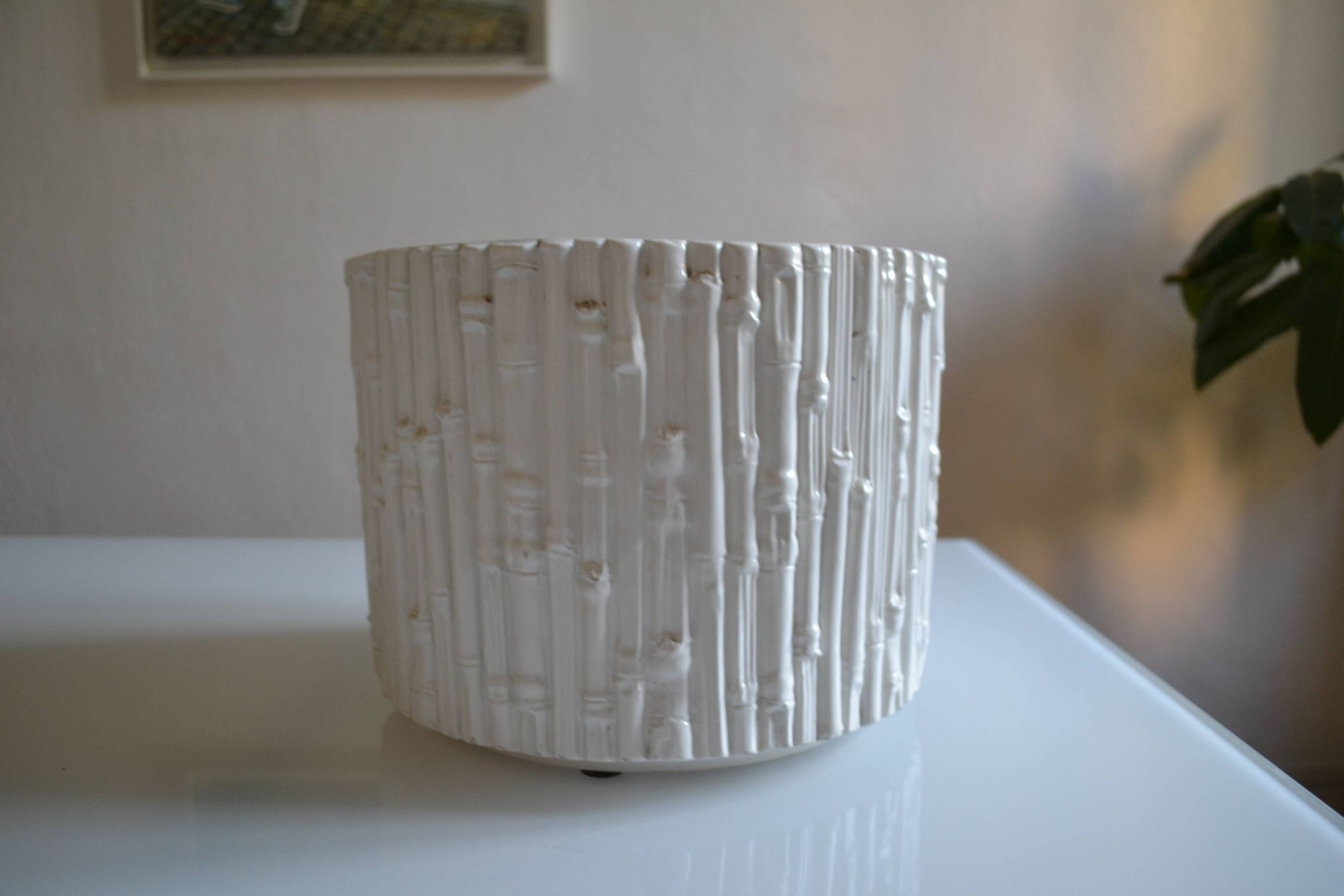Ceramic cache pot in bamboo style, Italy 1980, Hollywood Regency.