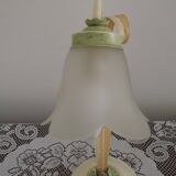 French Vintage Lamp In Cream Peach and Green With Glass Flower Petal Shade