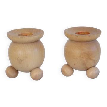 Pair of Swedish wooden candlesticks 1960