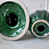 Trio de bougeoirs verts en barbotine