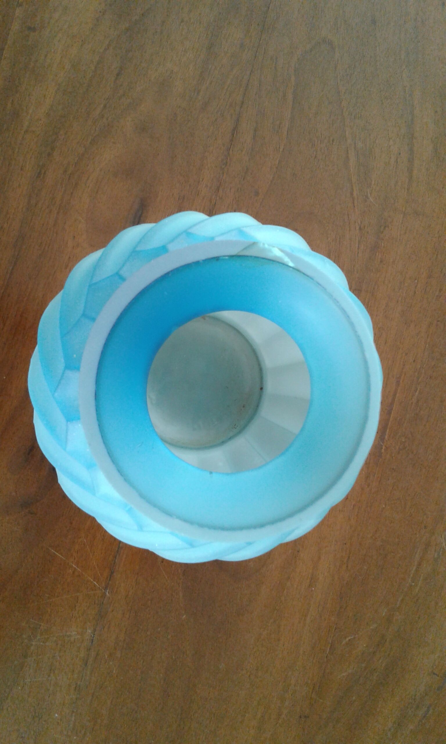 Molded pressed glass blue vase Art Deco, France