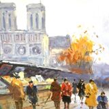 Walter Sita XX th Paris and the booksellers oil on framed canvas