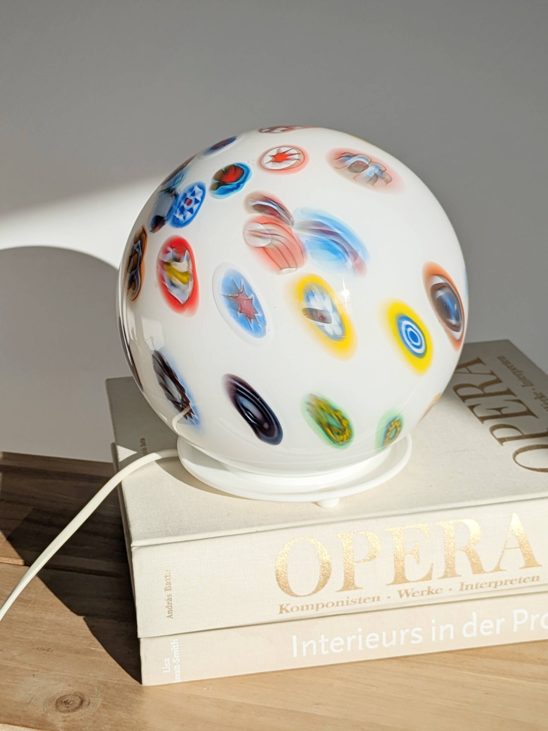 Vintage glass globe table lamp in millefiori style, 1990s.