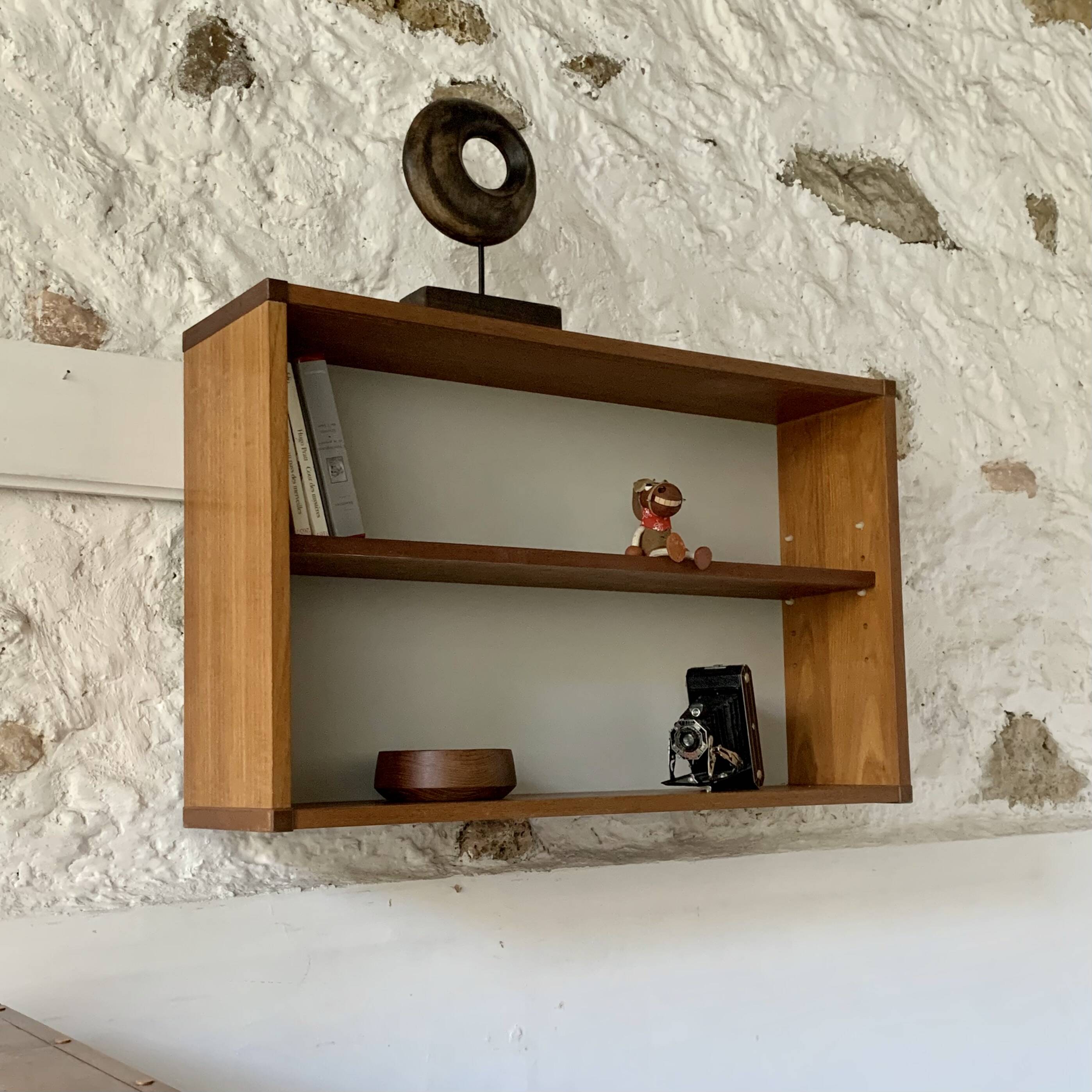 Vintage teak wall bookcase