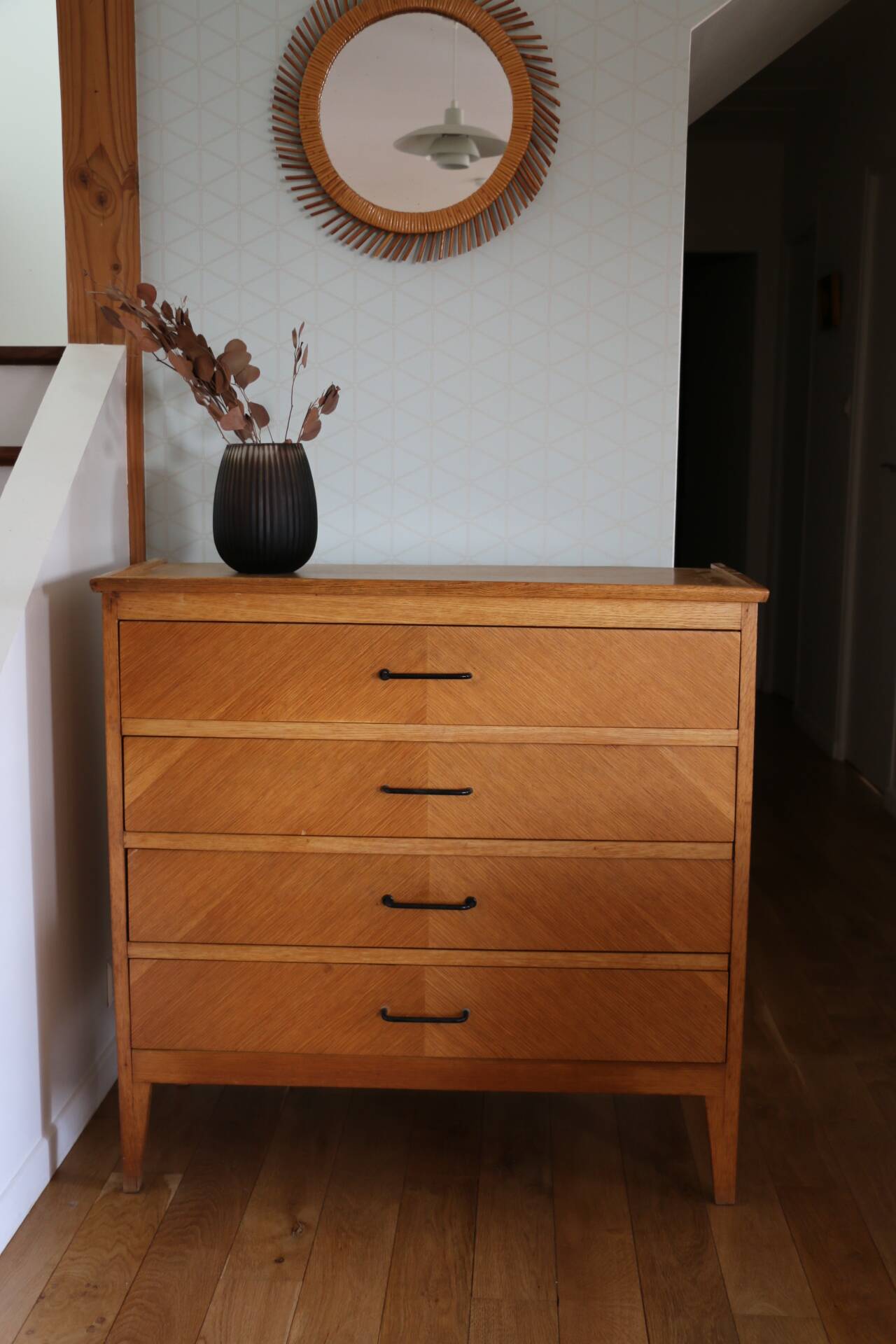 Chest of drawers with 4 drawers, light oak, 1960s