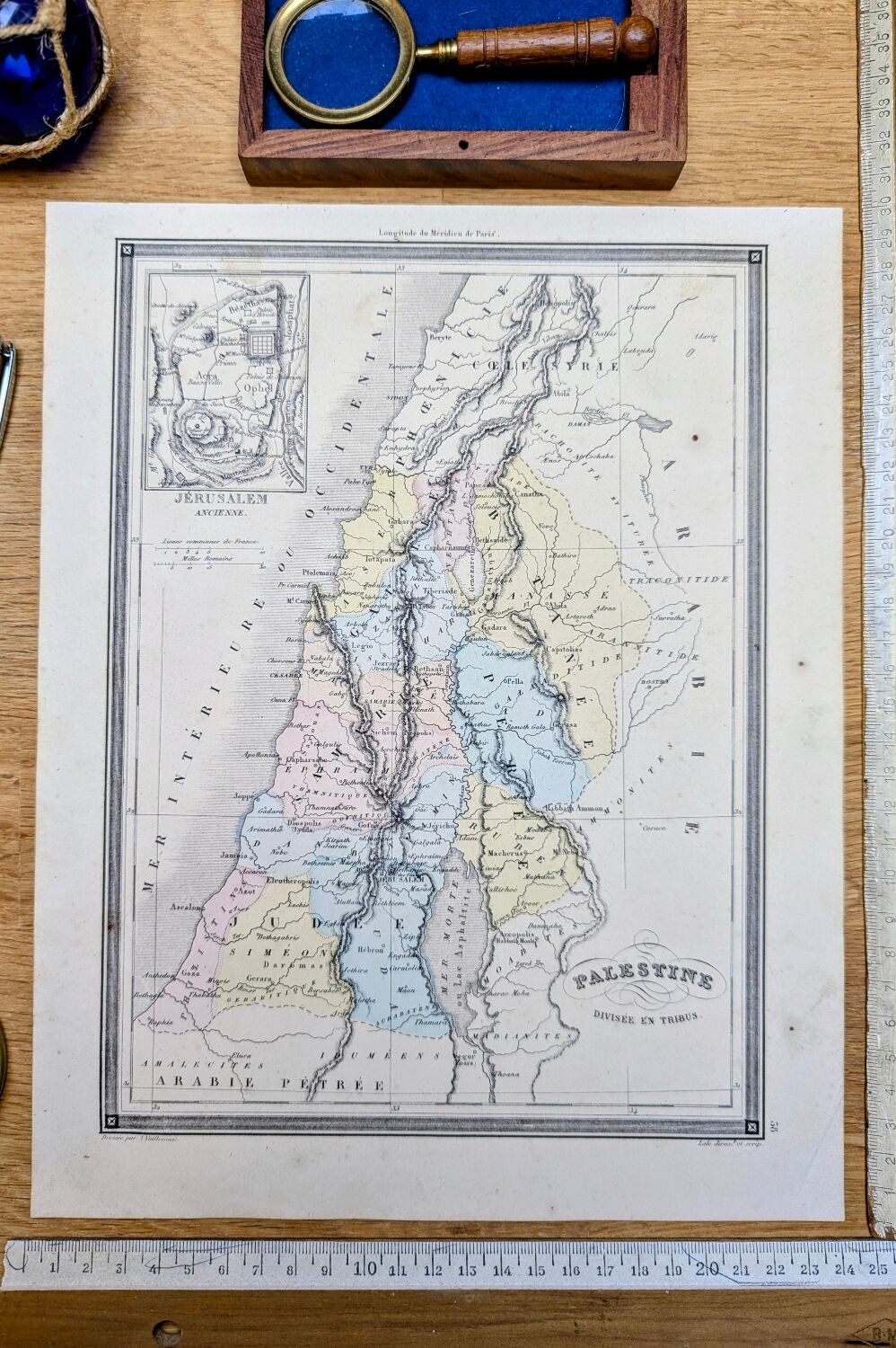 Palestine, old map, printed in 1852.