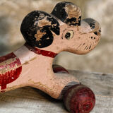 Caniche en bois à roulettes, rose et rouge, jeu de plancher à tirer