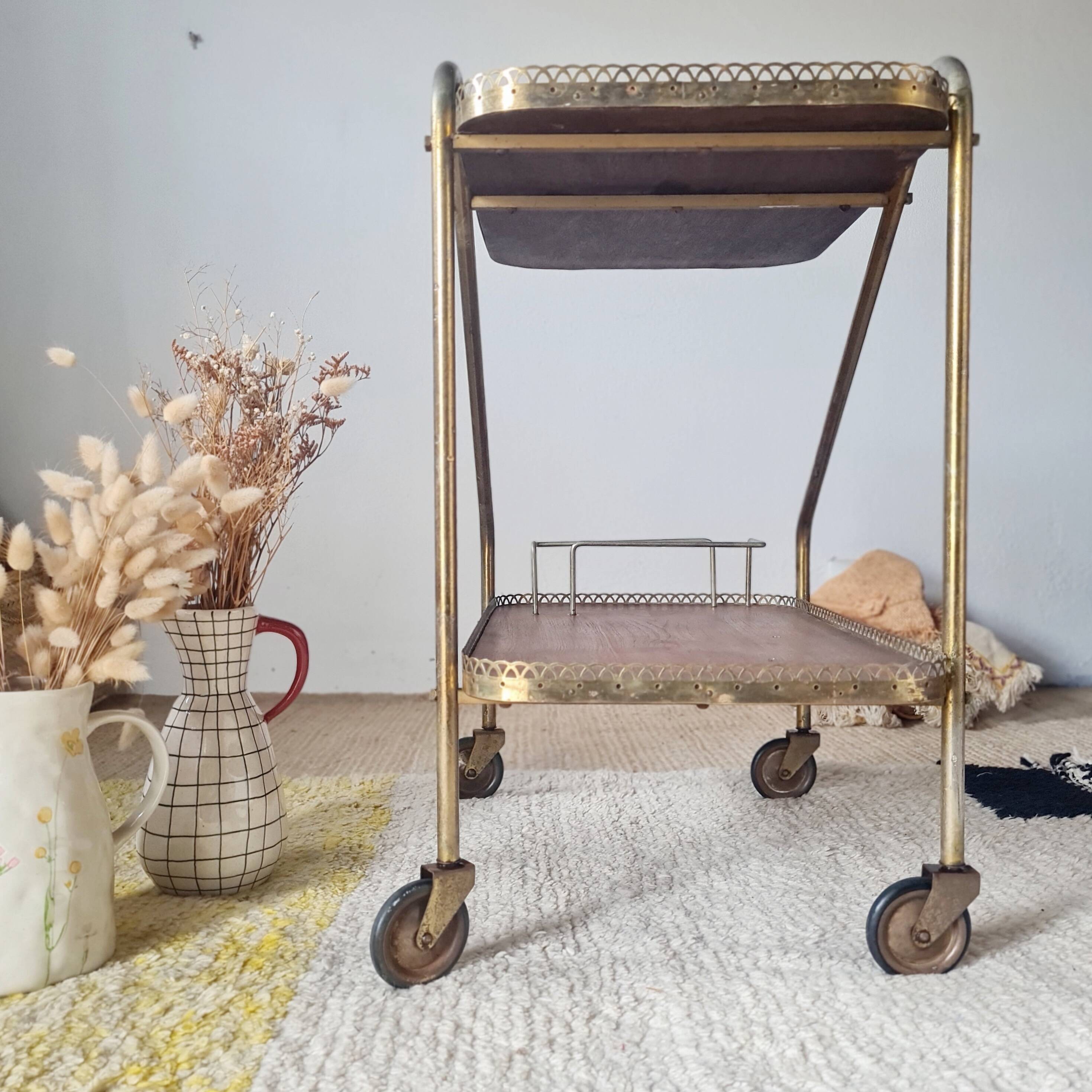 Vintage 1950s dessert bar - Gold metal and wood formica trays