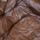 Brutalist leather sofa and armchair set, 1970s
