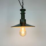 Industrial Green Enamel Pendant Lamp with Cast Aluminium Top, 1960