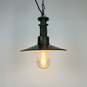 Industrial Green Enamel Pendant Lamp with Cast Aluminium Top, 1960