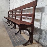 Long Wooden Church Pew | Antique Bench with Cast Iron Details | Seating