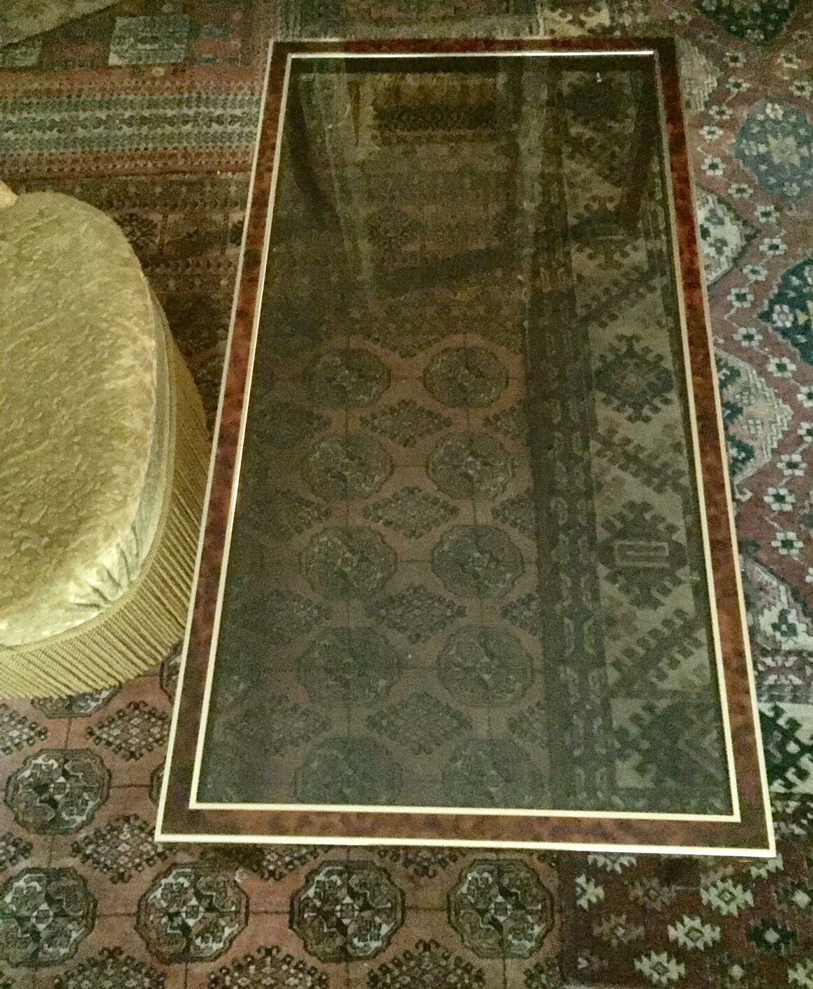 Table low gold tinged metal and imitation tortoiseshell - 70s