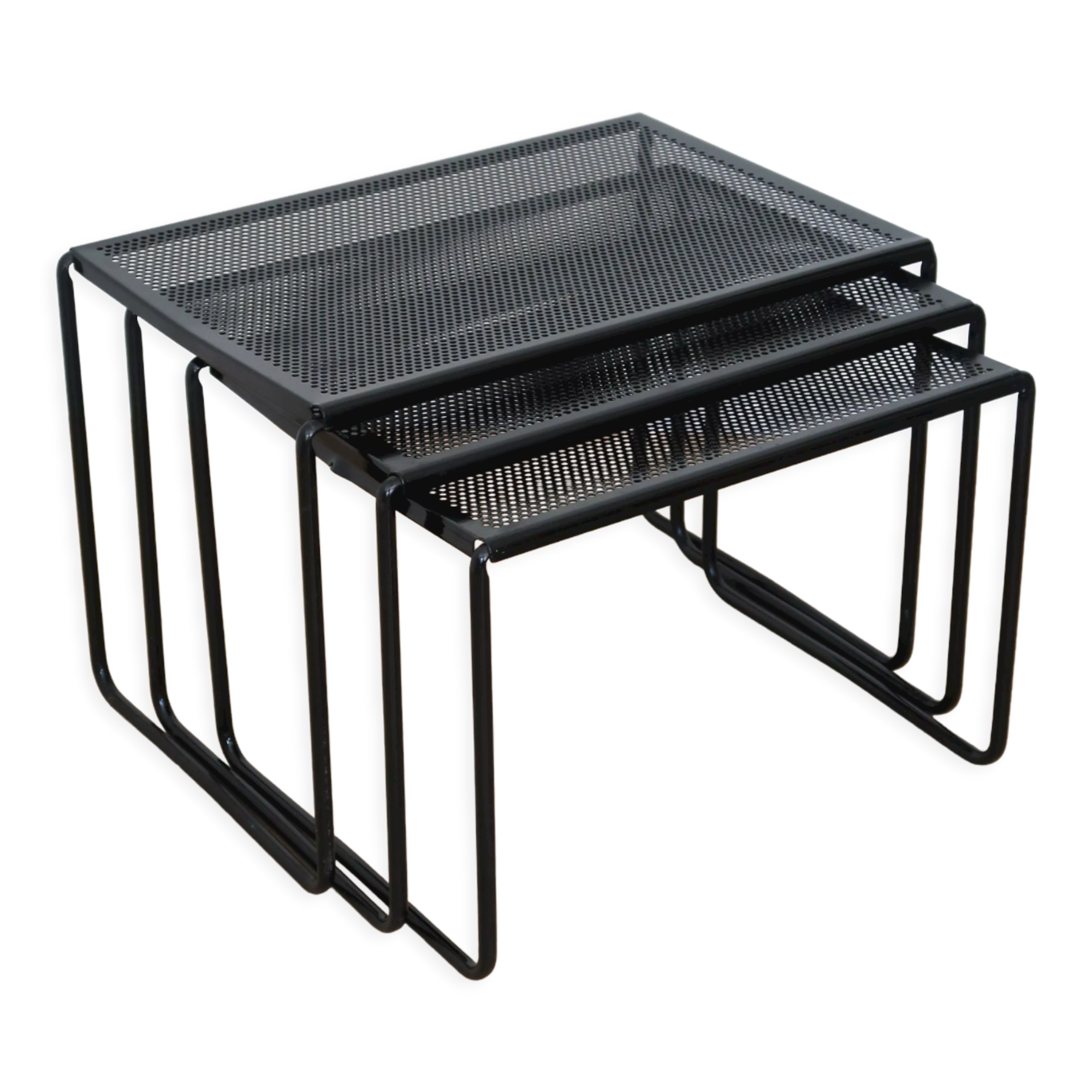 Vintage perforated metal nesting tables 80s