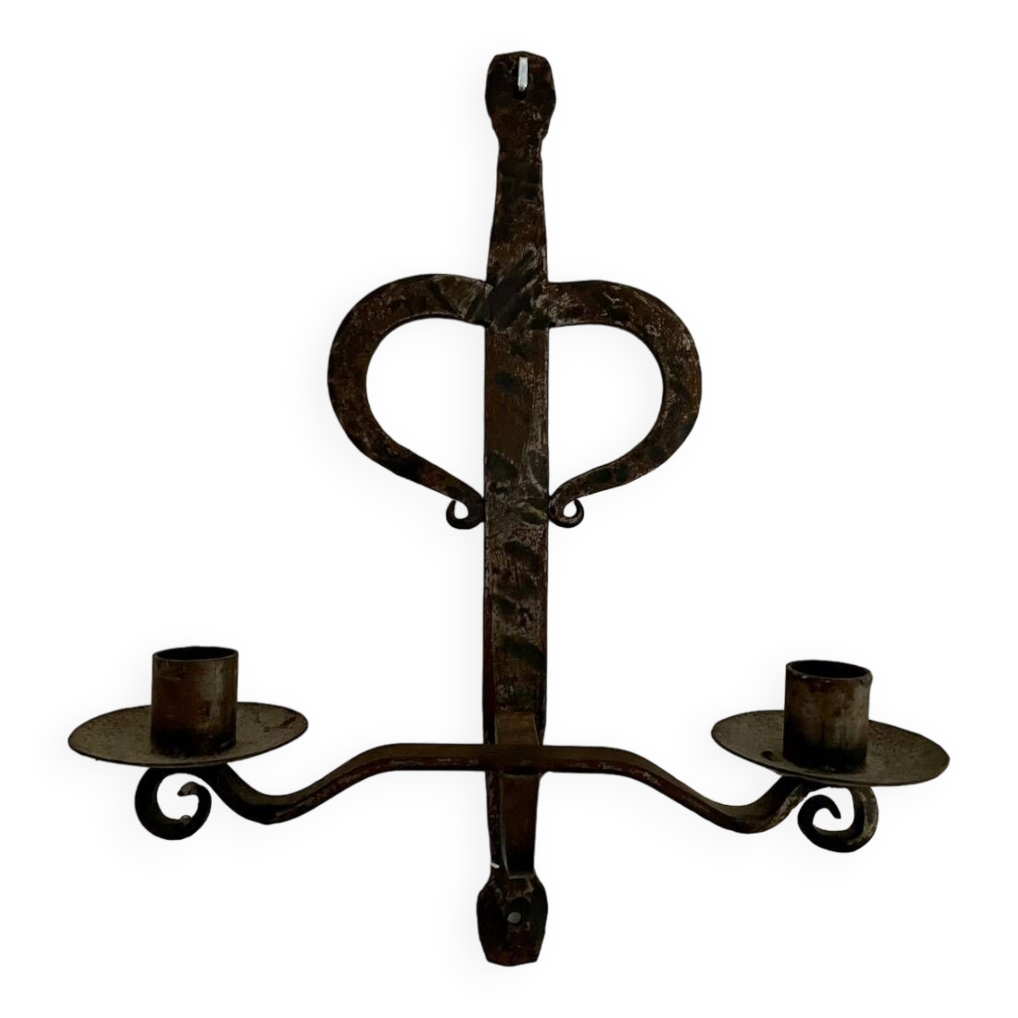 Brutalist wrought iron wall candle holder