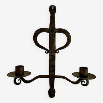 Brutalist wrought iron wall candle holder