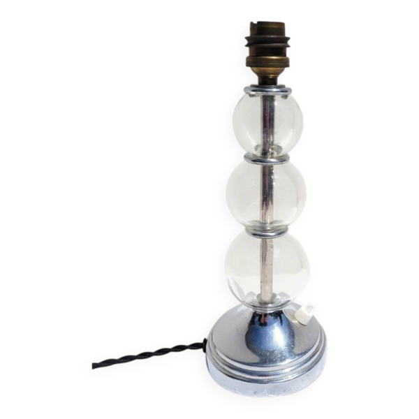 Pied de lampe chrome et boules en verre dlg J. Adnet