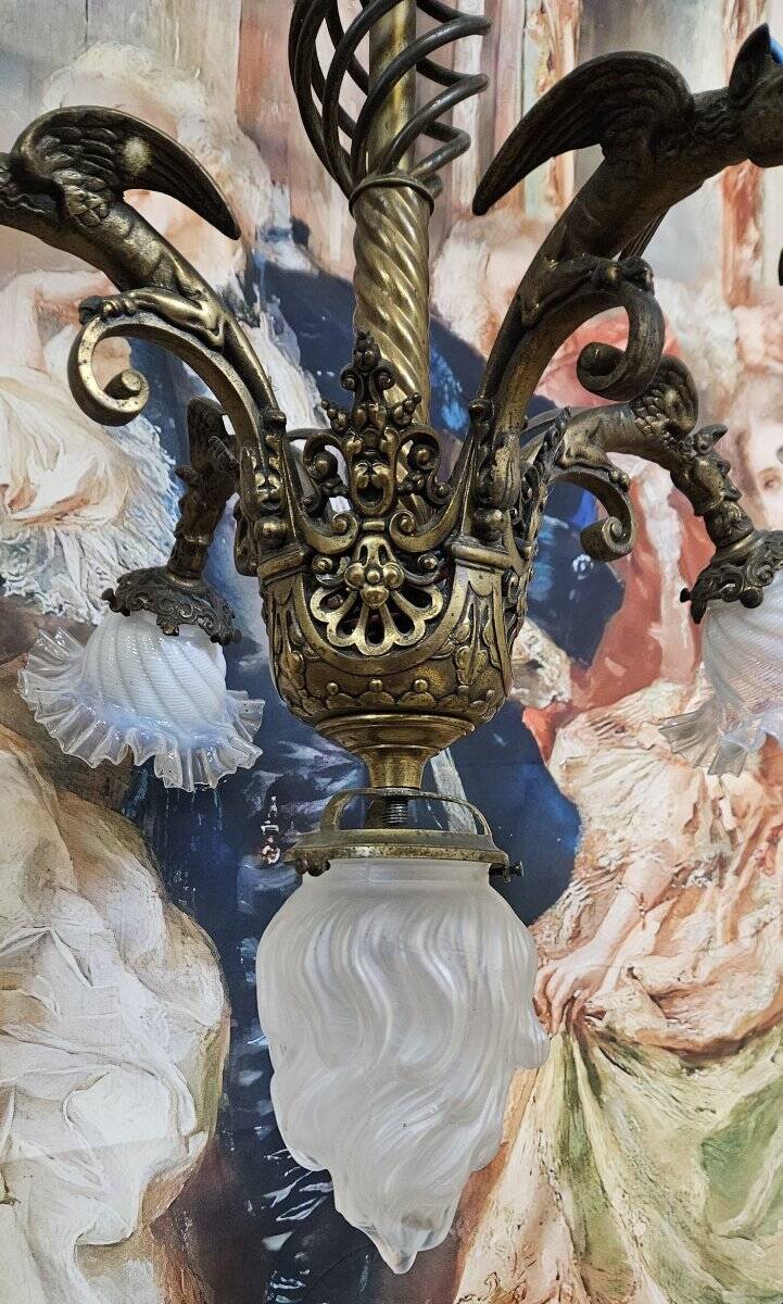 Important gilded bronze chandelier with five lights, Napoléon III period, 19th century.