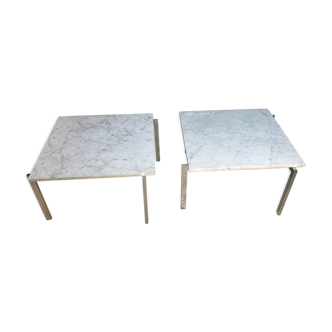 Pair of chrome and marble coffee table