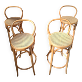Set di 4 Sgabelli Thonet Style in Legno Curvato e Paglia di Vienna '70