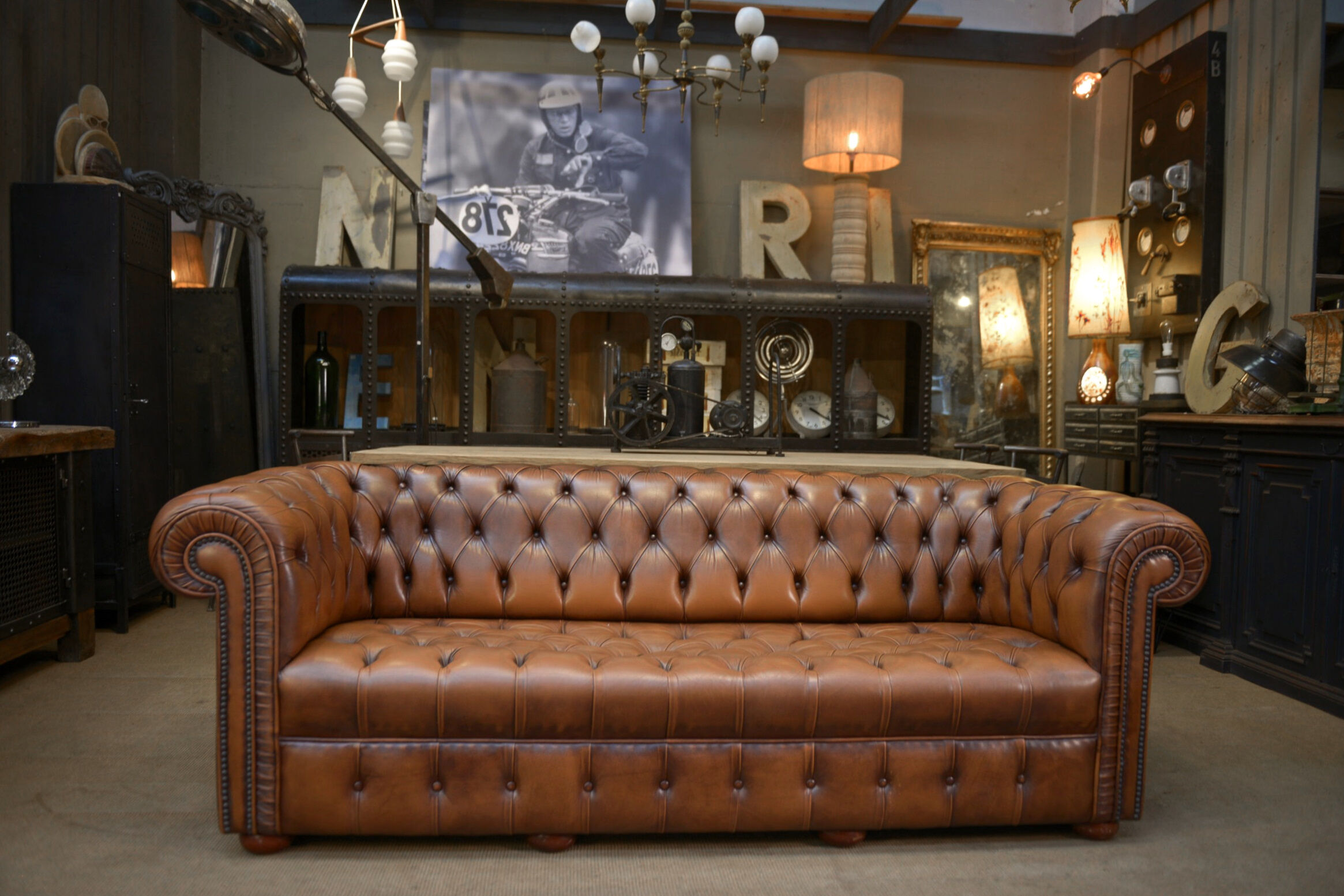 Chesterfield sofa 3 seater Vintage brown leather