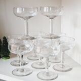 Set of 9 cut in blown and chiseled glass