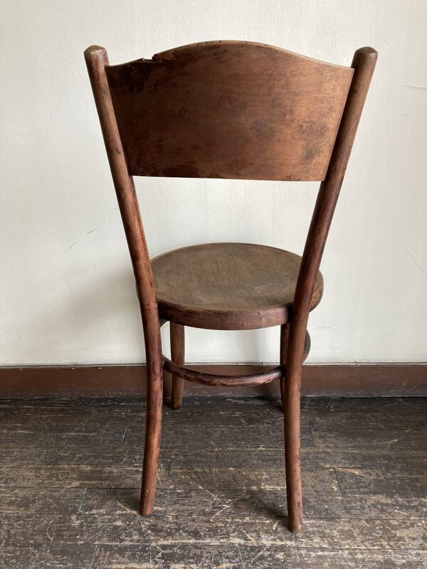 Set de 4 chaises bistrot Fischel en bois courbé chapeau de gendarme 1920