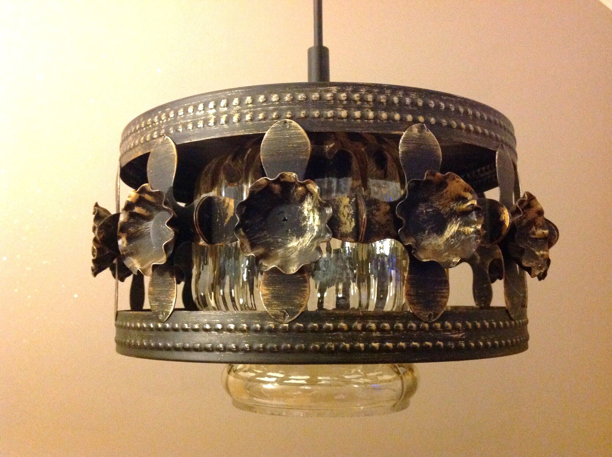 Suspension in enamelled amber glass / vintage 60s-70s
