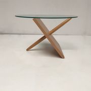 Sculptural beech wood and glass round coffee table Netherlands 1990s