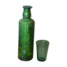Vintage green glass bottle and glass