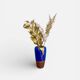 Electric blue and frosted brown decorative vase with gold leaf.