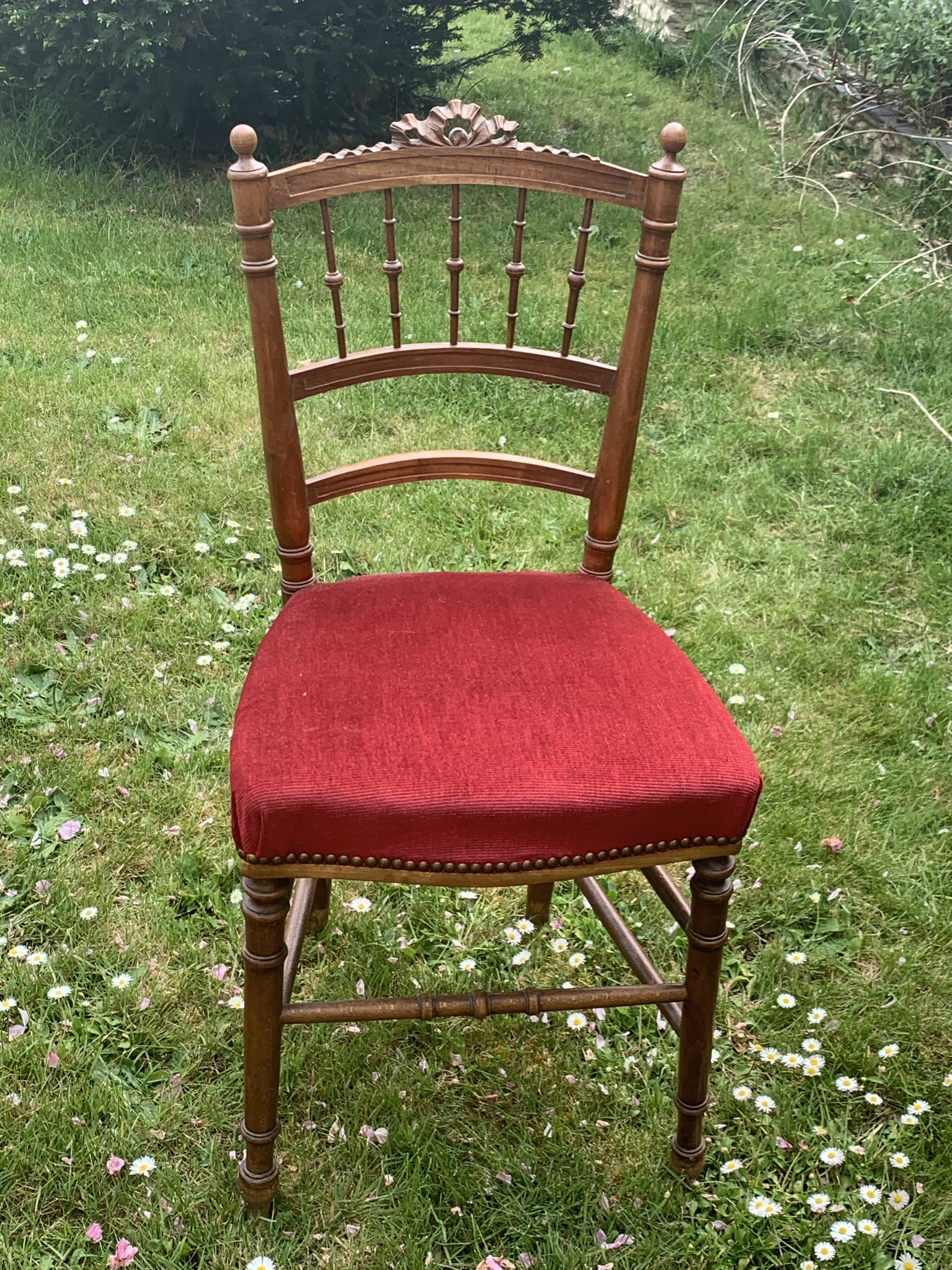 Pair of Napoleon III chairs in wood and red velvet