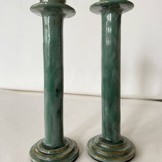 Set de 2 bougeoirs vert foncé, céramique émaillée