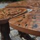 Modular coffee table in vine shoot marquetry.