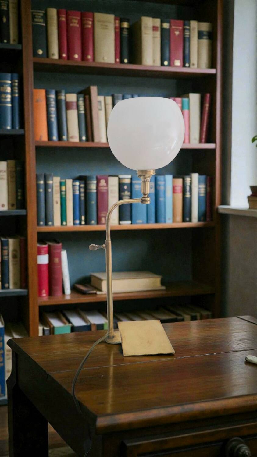 Antique brass and opaline glass lamp – Modernist piece, 1940s