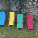 Set of four folding automatic deckchairs with Ergelax footrest never used