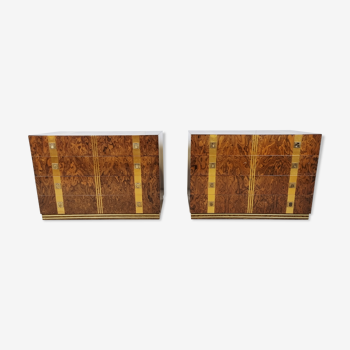 Pair of italian  burl wood chest of drawers, 1970s