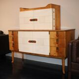 Sideboard in maple, leather and gold-coloured glass, Laszlo Hoenig attr, London 1940s