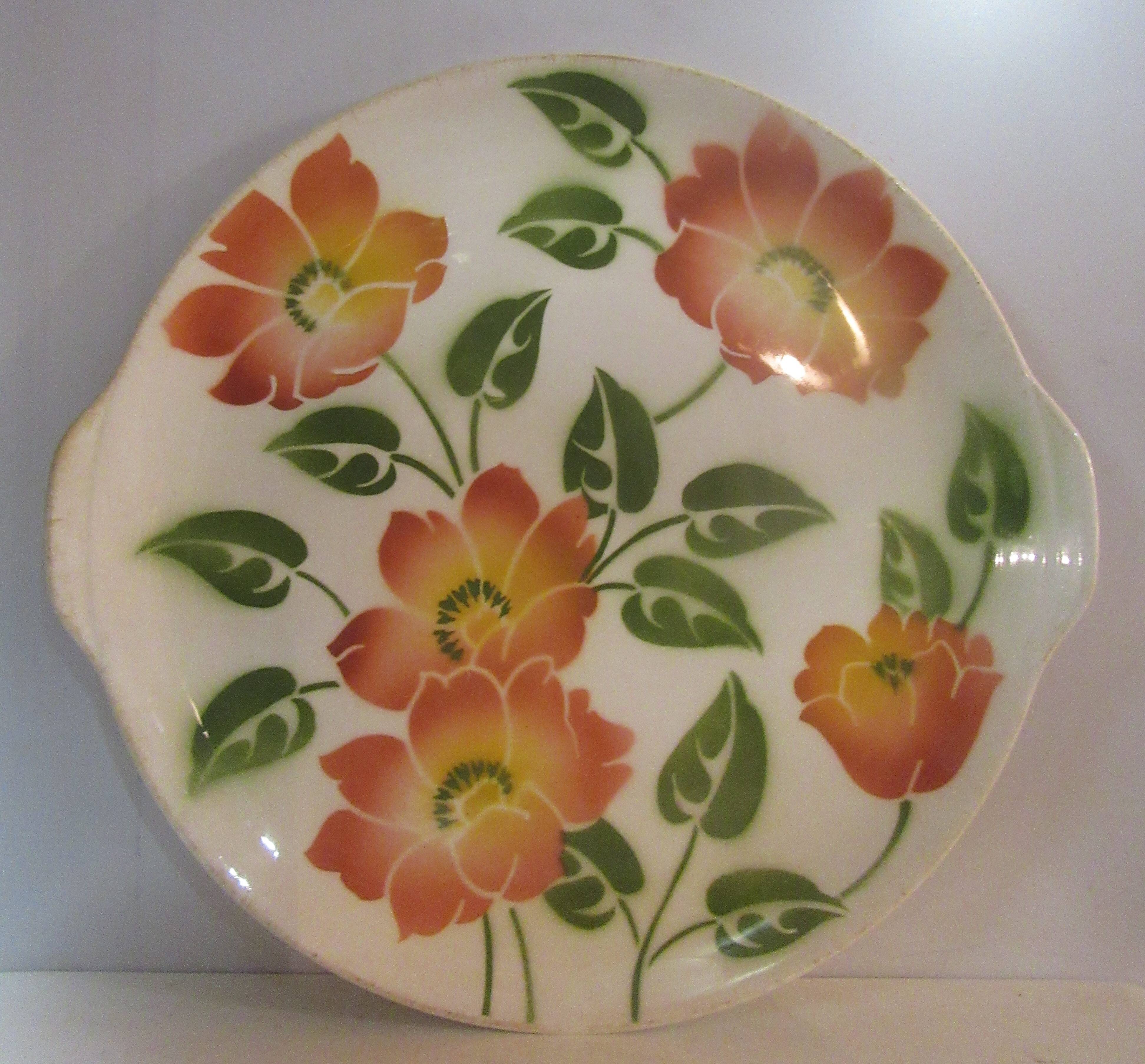 Vintage orange and green ceramic pie dish orchies moulin au loups
