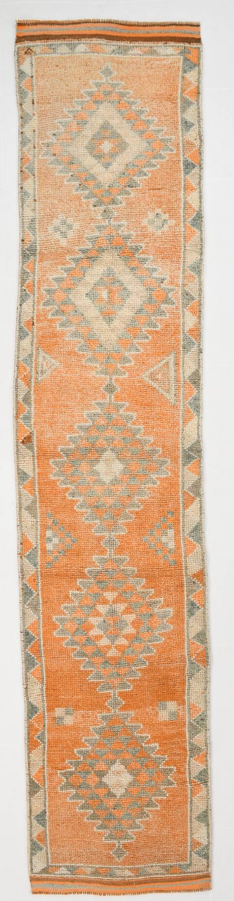 Tapis Kilim Vintage Orange et Beige, Motifs Géométriques Anatoliens