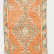 Tapis Kilim Vintage Orange et Beige, Motifs Géométriques Anatoliens